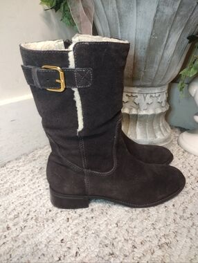 Talbot's Tinley Women's Dark Brown Suede Mid-Calf Shearling Lined Boots